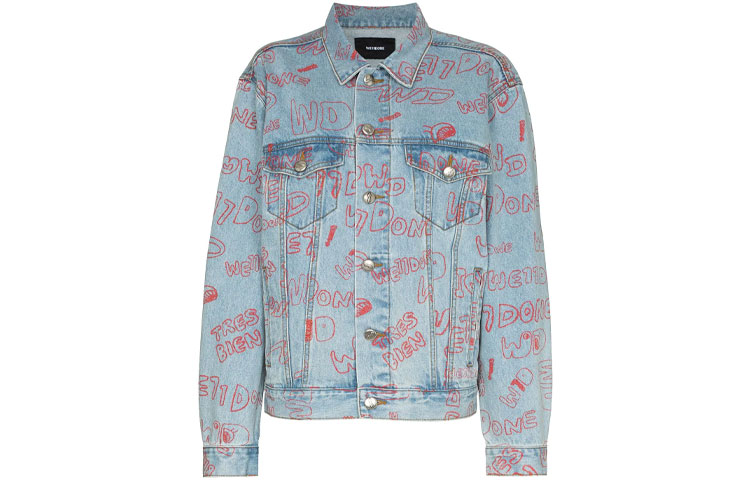 WE11DONE SS21 Classic Logo Graffiti Print Denim Jacket Light Blue Unisex WD-DJ0-21-325-U-BL