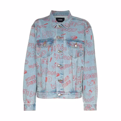 WE11DONE SS21 Classic Logo Graffiti Print Denim Jacket Light Blue Unisex WD-DJ0-21-325-U-BL