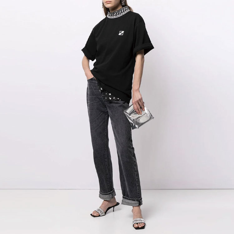 Shop Camiseta Unisex Negra WE11DONE SS21 Cube Logo Crewneck WD-TT1-21-521-U-BK