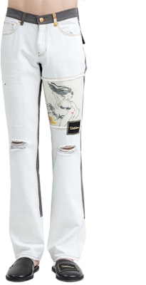 WE11DONE SS21 Distressed Washed Patchwork Jeans White Menswear WD-DP0-21-319-M-WH Buy WE11DONE SS21 Distressed Washed Patchwork Jeans White Menswear WD-DP0-21-319-M-WH