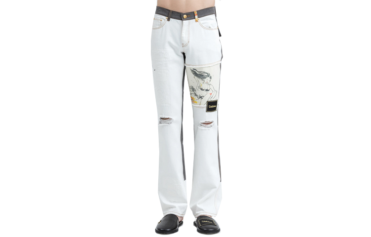 Order WE11DONE SS21 Distressed Washed Patchwork Jeans White Menswear WD-DP0-21-319-M-WH