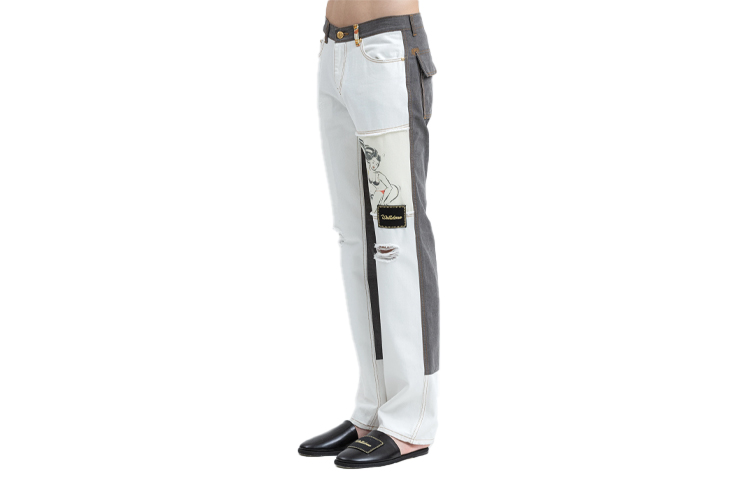 Shop WE11DONE SS21 Distressed Washed Patchwork Jeans White Menswear WD-DP0-21-319-M-WH