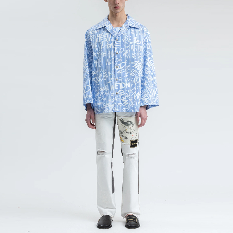 Purchase WE11DONE SS21 Distressed Washed Patchwork Jeans White Menswear WD-DP0-21-319-M-WH