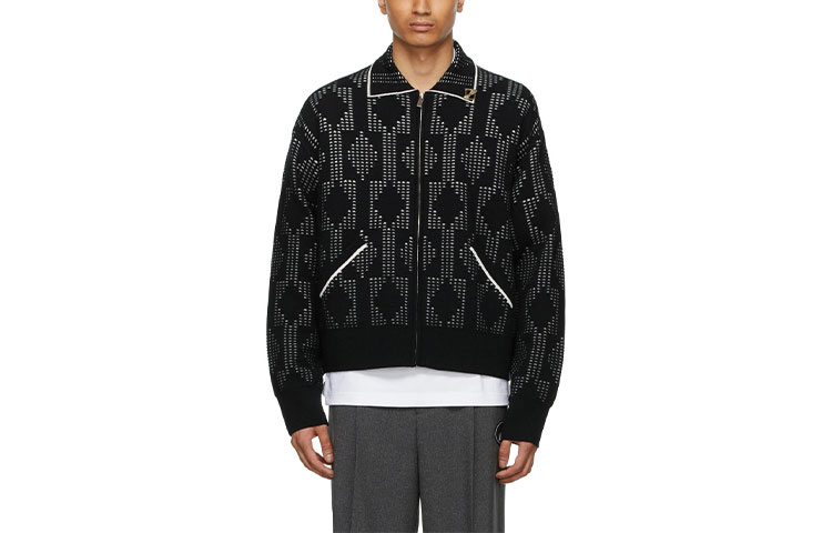 WE11DONE SS21 Geometric Jacquard Long Sleeve Jacket Unisex Black WD-KJ1-21-617-U-BK