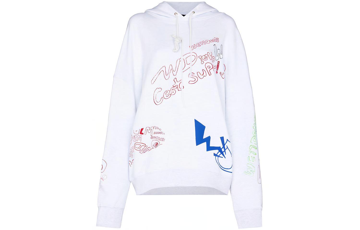 WE11DONE SS21 Graffiti Logo Print Hoodie Unisex White WD-TH0-21-528-U-WH
