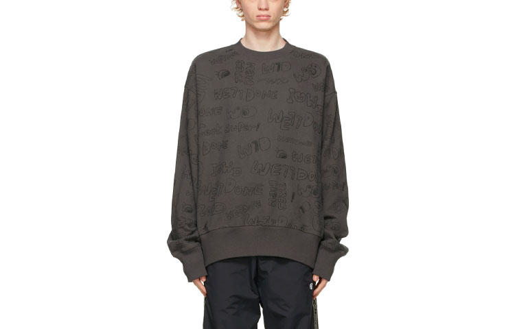 WE11DONE SS21 Graffiti Logo Pullover Sweatshirt Unisex Grey WD-TS0-21-521-U-GY