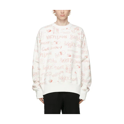WE11DONE SS21 Graffiti Logo Pullover Sweatshirt Unisex White WD-TS0-21-521-U-WH
