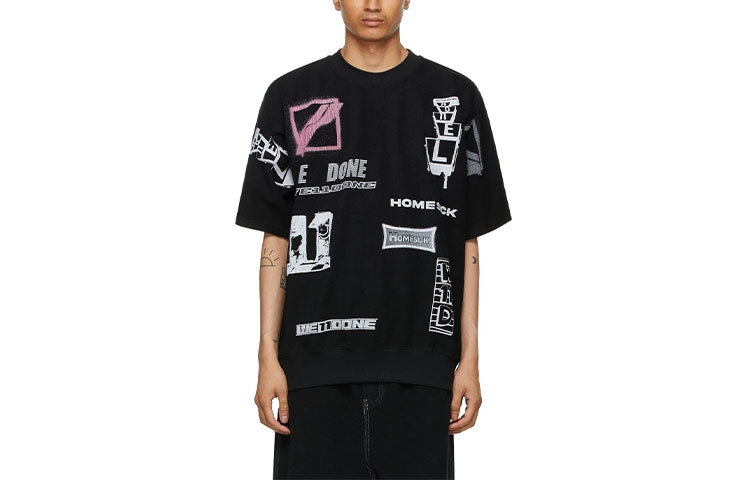 WE11DONE SS21 Graphic All Over Logo Unisex T-Shirt Black WD-TT1-21-515-U-BK