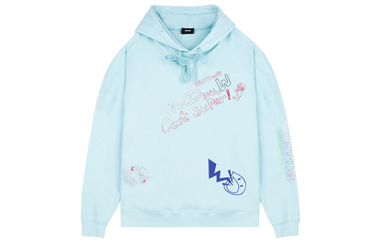 WE11DONE SS21 Graphic Print Hoodie Unisex Light Blue. WD-TH0-21-528-U-MT