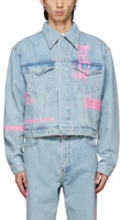 WE11DONE SS21 Graphic Print Oversized Denim Jacket Unisex Blue WD-DJ1-21-322-U-BL WE11DONE SS21 Graphic Print Oversized Denim Jacket Unisex Blue WD-DJ1-21-322-U-BL