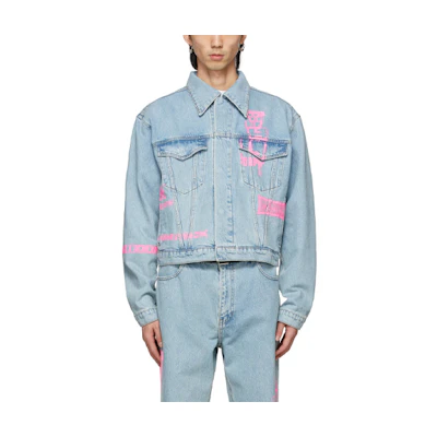 WE11DONE SS21 Graphic Print Oversized Denim Jacket Unisex Blue WD-DJ1-21-322-U-BL