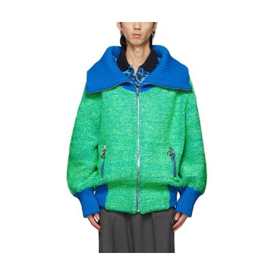 WE11DONE SS21 Green Colorblock Knit Jacket Unisex WD-KJ1-21-632-U-NG