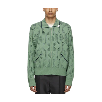 WE11DONE SS21 Green Knit Jacket with Logo Pin and Jacquard Collar WD-KJ1-21-617-U-OV