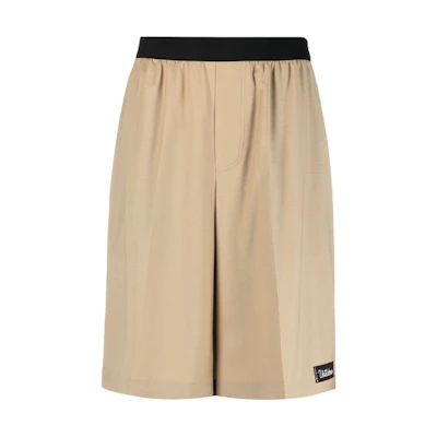 WE11DONE SS21 Mid-Rise Beige Drawstring Casual Shorts with Contrast Stitching Men WD-PT0-21-204-M-BG