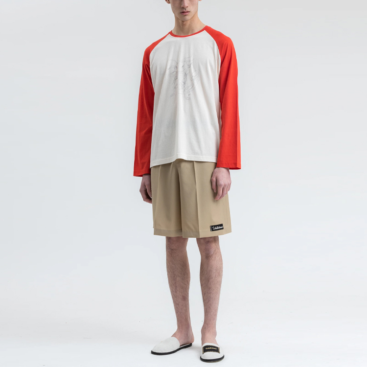 Shop WE11DONE SS21 Mid-Rise Beige Drawstring Casual Shorts with Contrast Stitching Men WD-PT0-21-204-M-BG