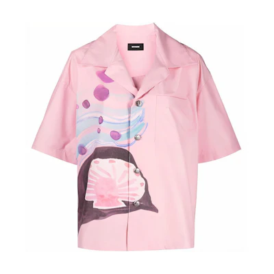 WE11DONE SS21 Pink Shell Print Short Sleeve Shirt Unisex WD-BL0-21-105-U-PK