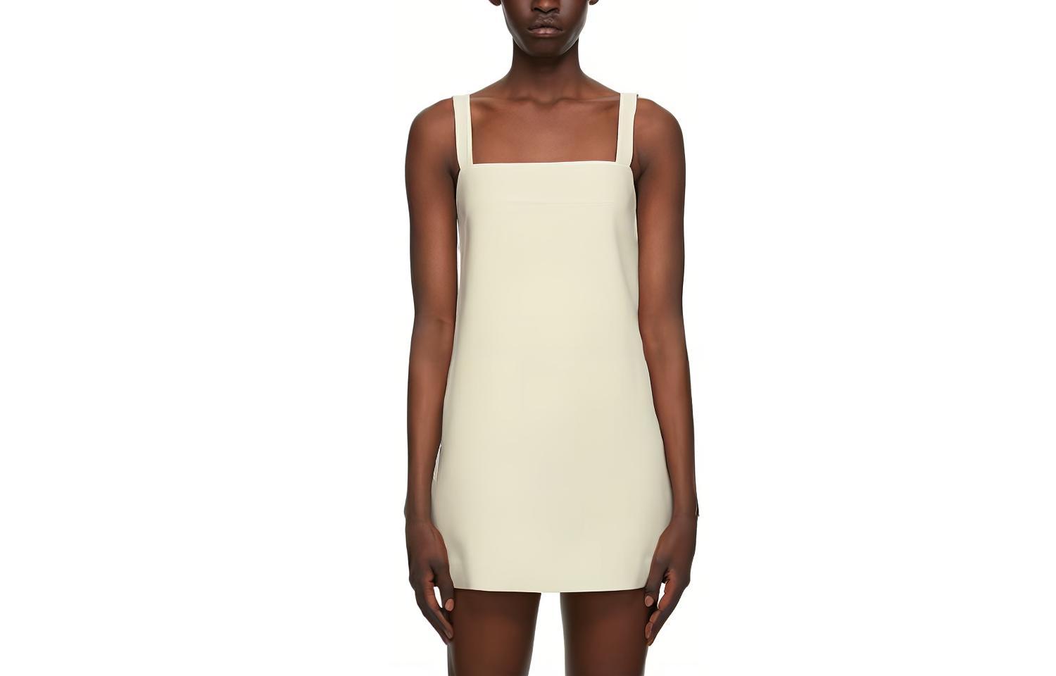 WE11DONE SS21 Sleeveless Square Neck A-Line Dress Beige WD-OP1-21-109-W-BG