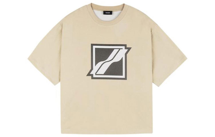 WE11DONE SS21 Unisex Beige Logo Print Short Sleeve T-Shirt WD-TT1-21-539-U-BG