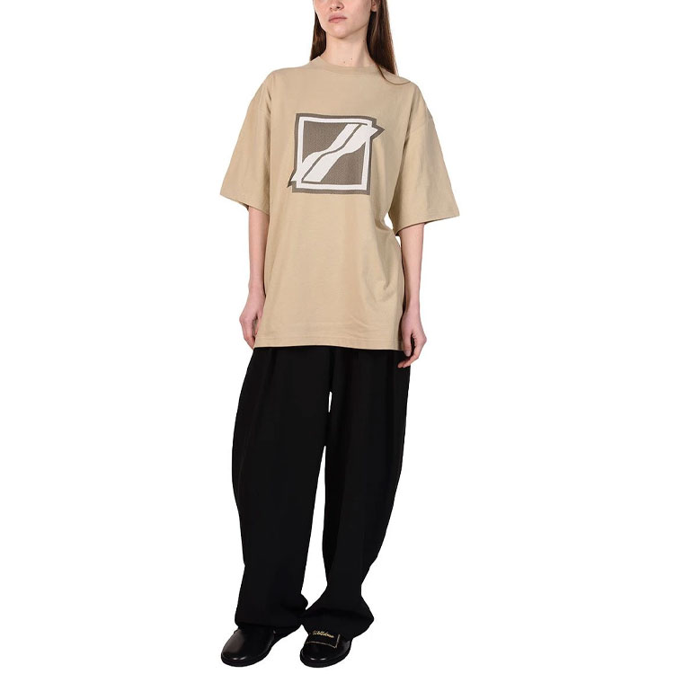 Shop WE11DONE SS21 中性米色Logo印花短袖T恤 WD-TT1-21-539-U-BG