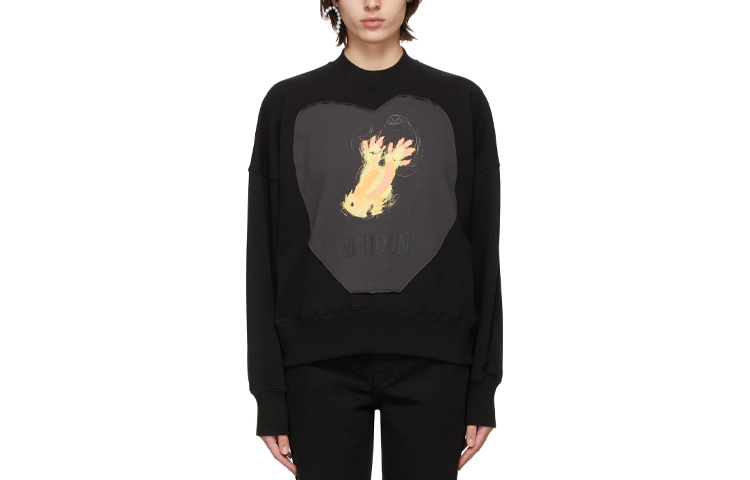 WE11DONE SS21 Unisex Black Crewneck Long Sleeve Pullover Sweatshirt WD-TS0-21-535-U-BK