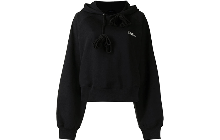 WE11DONE SS21 Unisex Black Hoodie with Embroidered Chest Logo WD-TH0-21-530-U-BK