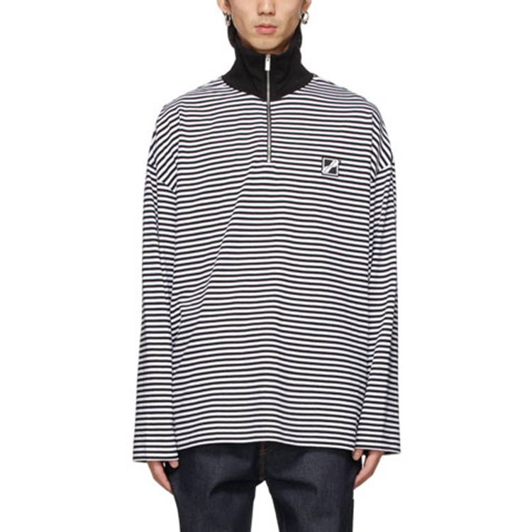 WE11DONE SS21 Unisex Half-Zip Striped Logo Knit Pullover Long Sleeve Black White WD-TT1-21-728-U-BW 圖 5
