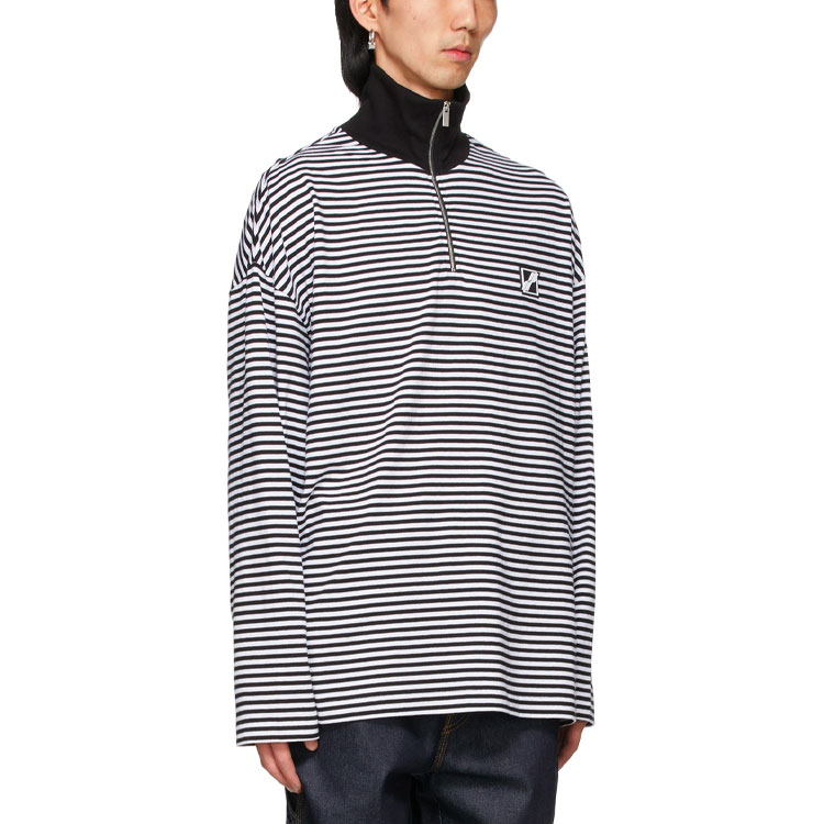 WE11DONE SS21 Unisex Half-Zip Striped Logo Knit Pullover Long Sleeve Black White WD-TT1-21-728-U-BW 圖 7