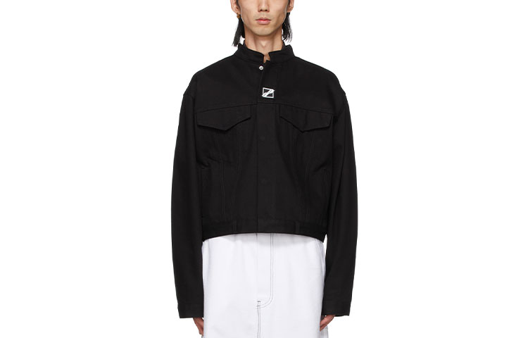 WE11DONE SS21 Unisex Logo Patched Denim Jacket Black WD-DJ1-21-302-U-BK