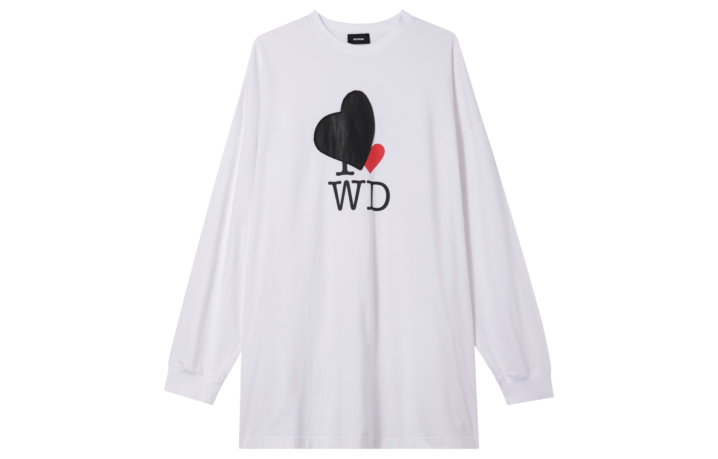 WE11DONE SS21 White Heart Graphic Long Sleeve Unisex Casual T-Shirt. WD-TT0-21-516-U-WH