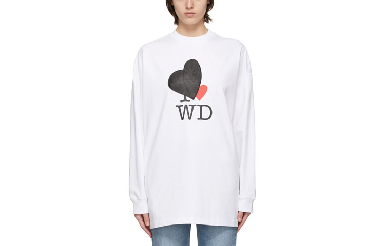 Order WE11DONE SS21 白色愛心圖案長袖中性休閒T恤。 WD-TT0-21-516-U-WH
