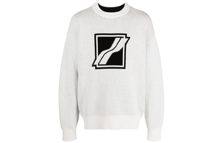 WE11DONE SS21 White Knitted Logo Sweater Unisex Long Sleeve. WD-KT1-21-613-U-WH