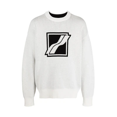 WE11DONE SS21 White Knitted Logo Sweater Unisex Long Sleeve. WD-KT1-21-613-U-WH