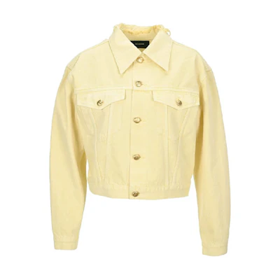 WE11DONE SS21 Yellow Cropped Denim Jacket Unisex Long Sleeve Cotton WD-DJ0-21-321-U-YE