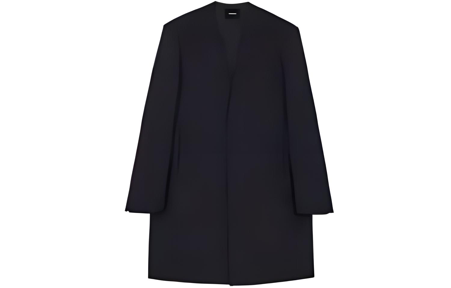 WE11DONE SS22  Black Long Padded Shoulder Coat ilman Collar. WD-CT1-22-090-M-BK
