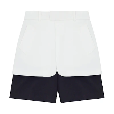 WE11DONE SS22 Black White Loose Fit Layered Split Shorts. WD-PT1-22-274-M-BW