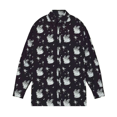 WE11DONE SS22 Oversized Long-Sleeve Shirt Black All-Over Print. WD-BL1-22-142-M-BK
