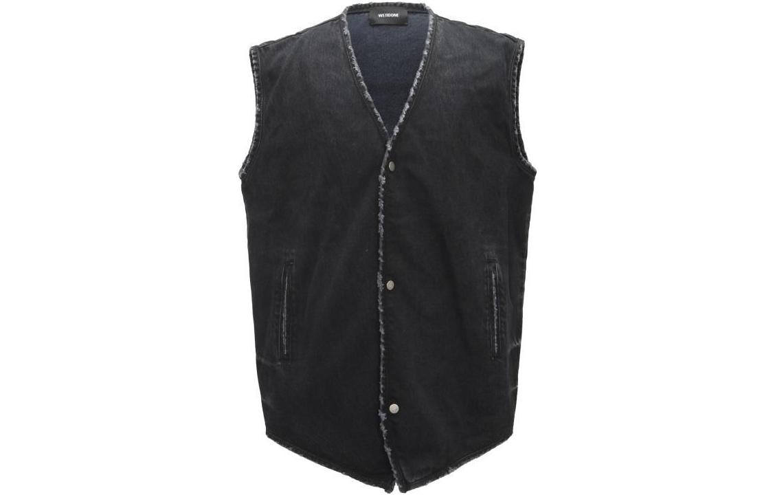 WE11DONE SS22  Washed V-Neck Denim Vest Black WD-DV1-22-362-M-WB