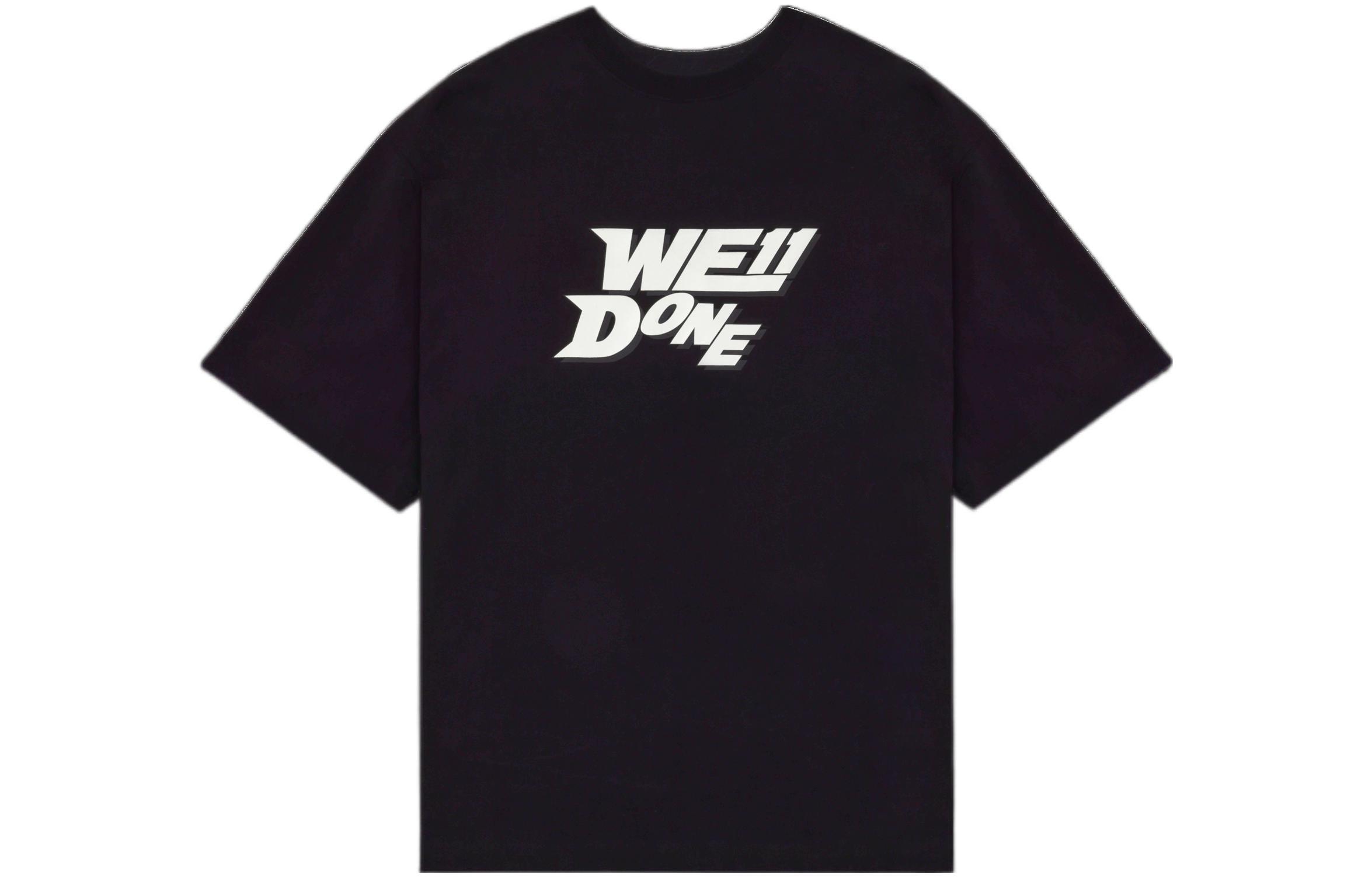 WE11DONE SS22 Abstract Logo Print Colorblock Unisex Black T-Shirt. WD-TT1-22-630-U-BK