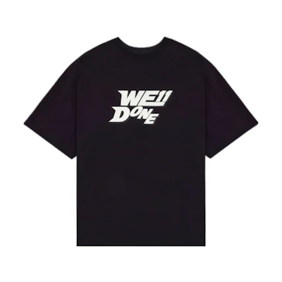 WE11DONE SS22 Abstract Logo Print Colorblock Unisex Black T-Shirt. WD-TT1-22-630-U-BK
