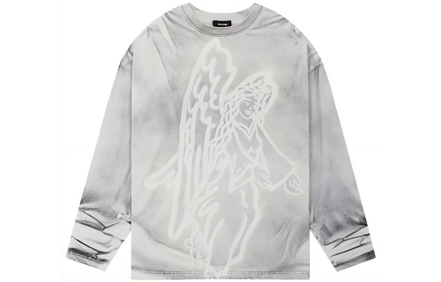 WE11DONE SS22 Archangel Washed Effect Long Sleeve Unisex T-Shirt Grey White WD-TT1-22-728-U-WH
