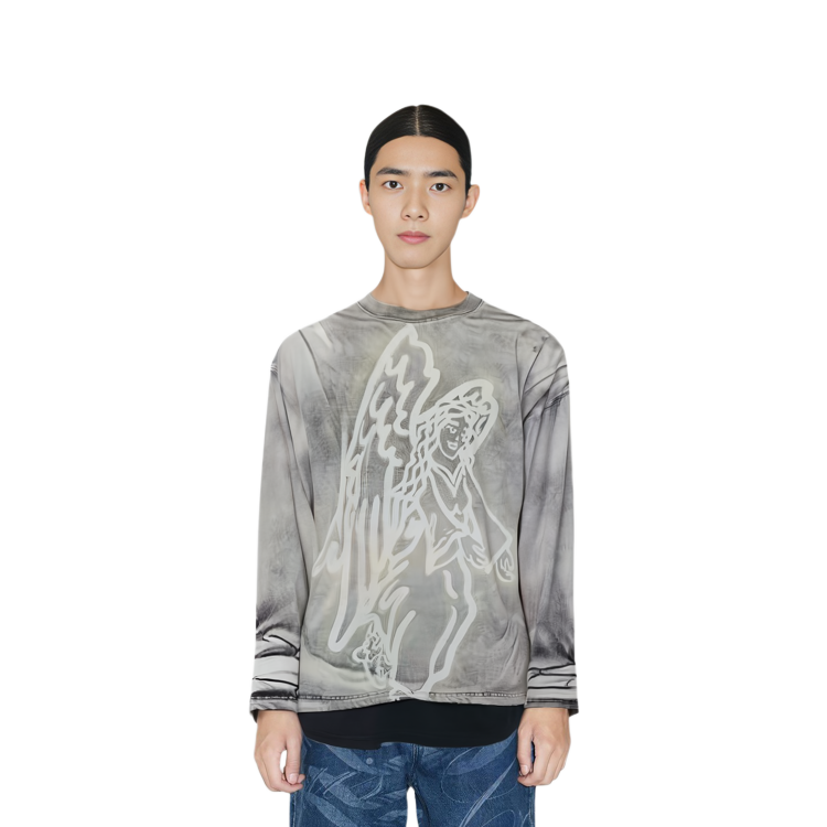 WE11DONE SS22 Archangel Washed Effect Long Sleeve Unisex T-Shirt Grey White WD-TT1-22-728-U-WH 圖 4