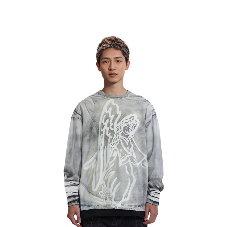 WE11DONE SS22 Archangel Washed Effect Long Sleeve Unisex T-Shirt Grey White WD-TT1-22-728-U-WH 圖 5