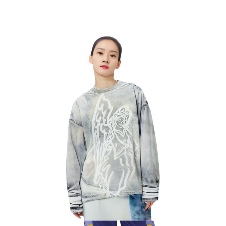 WE11DONE SS22 Archangel Washed Effect Long Sleeve Unisex T-Shirt Grey White WD-TT1-22-728-U-WH 圖 6