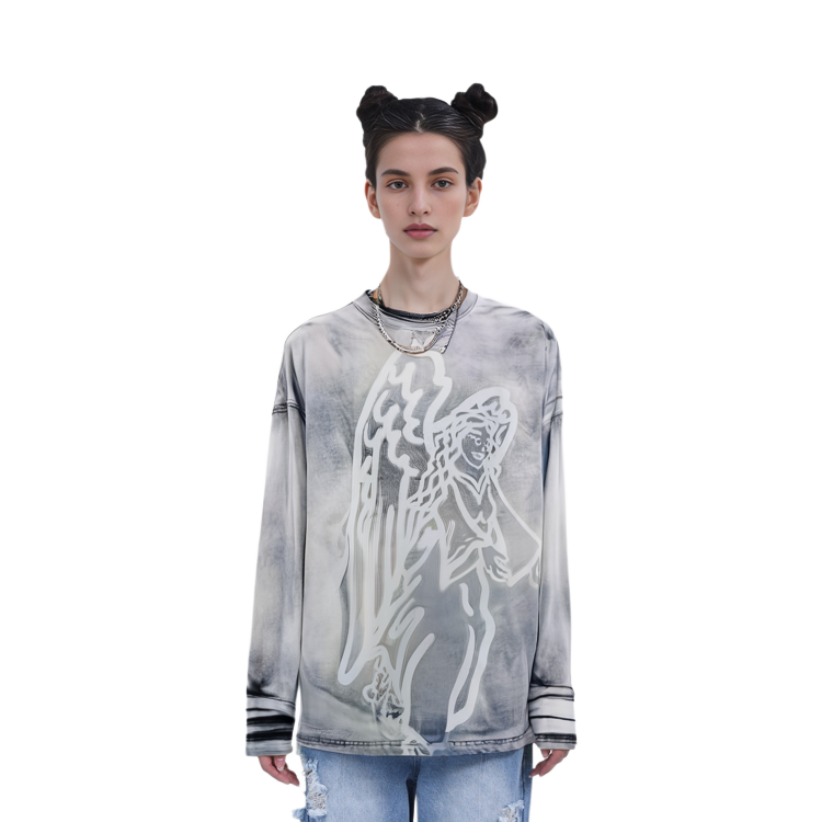 WE11DONE SS22 Archangel Washed Effect Long Sleeve Unisex T-Shirt Grey White WD-TT1-22-728-U-WH 圖 7