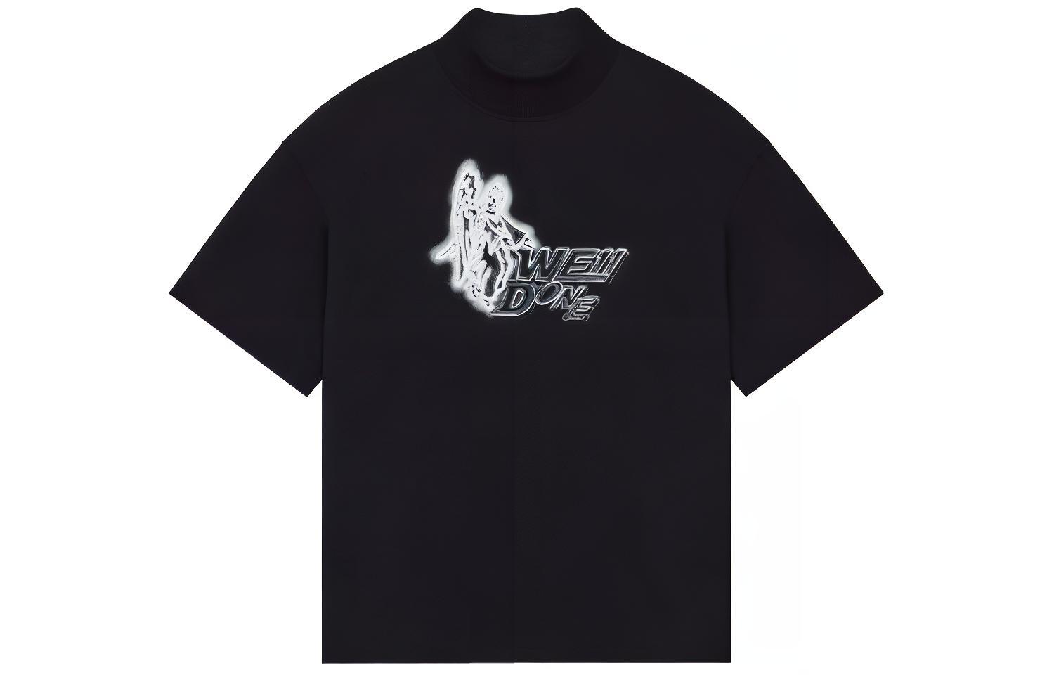 WE11DONE SS22 Black High-Neck Logo Print Short Sleeve T-Shirt Unisex WD-TT1-22-560-U-BK 圖 2