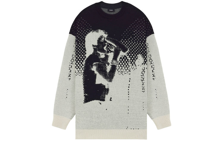 WE11DONE SS22 Black Jacquard Wool Cashmere Crewneck Sweater Unisex. WD-KT1-22-613-U-BK