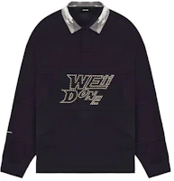 WE11DONE SS22 Black Long-Sleeve Polo with Solid Color Logo and Stud Design Unisex WD-TT1-22-582-U-BK WE11DONE SS22 Black Long-Sleeve Polo with Solid Color Logo and Stud Design Unisex WD-TT1-22-582-U-BK