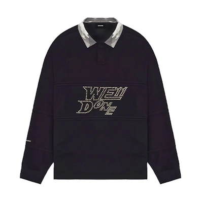 WE11DONE SS22 Black Long-Sleeve Polo with Solid Color Logo and Stud Design Unisex WD-TT1-22-582-U-BK