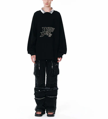 WE11DONE SS22 黑色长袖徽标钉饰设计男女同款翻领衫 WD-TT1-22-582-U-BK Shop WE11DONE SS22 黑色长袖徽标钉饰设计男女同款翻领衫 WD-TT1-22-582-U-BK