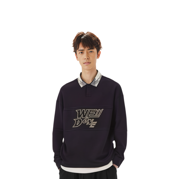 WE11DONE SS22 Black Long-Sleeve Polo with Solid Color Logo and Stud Design Unisex WD-TT1-22-582-U-BK 圖 7